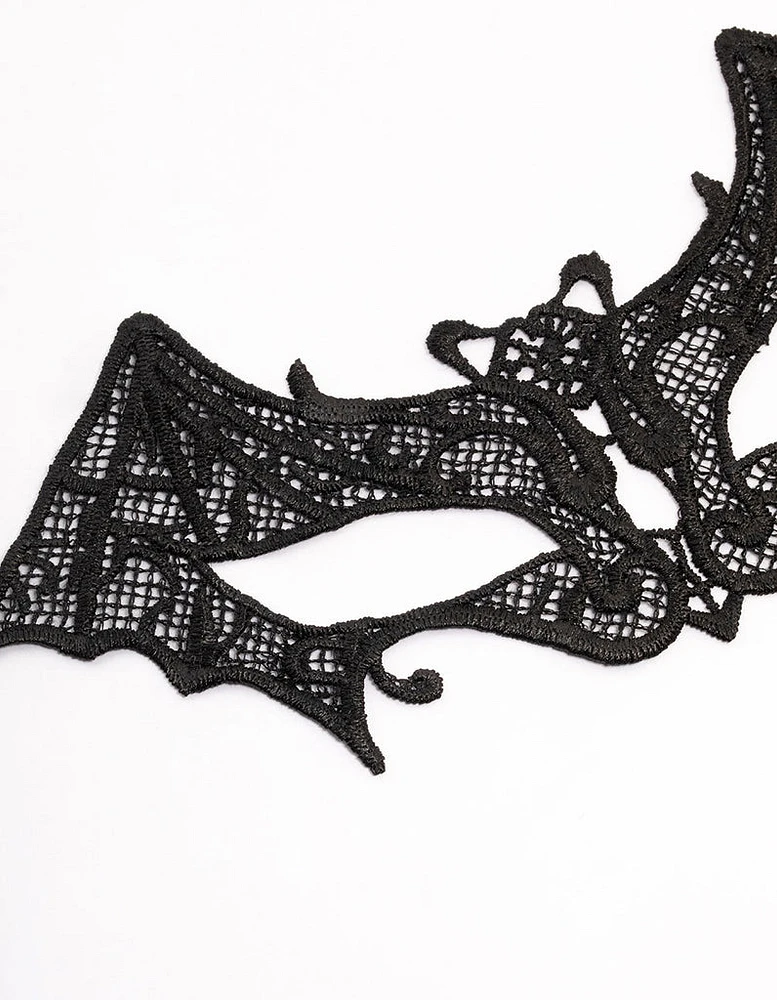 Black Fabric Lacey Bat Eye Mask