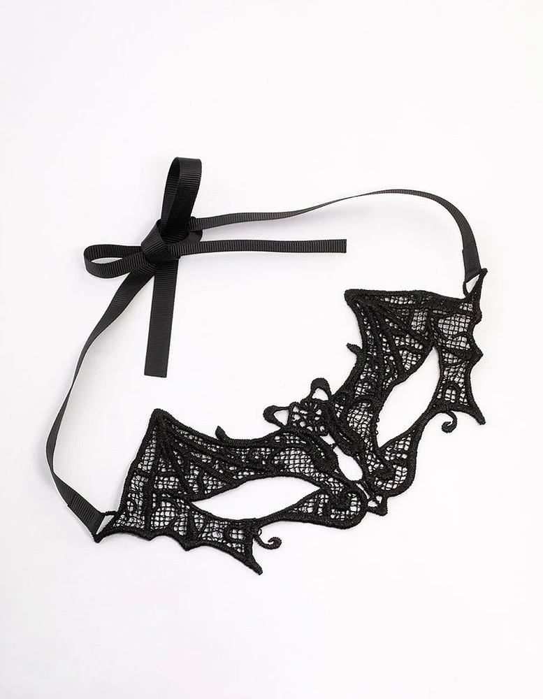 Black Fabric Lacey Bat Eye Mask