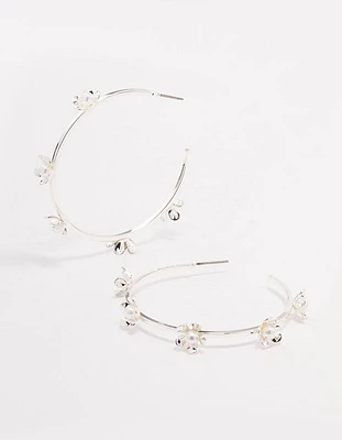 Silver Delicate Flower Hoop Earrings