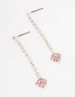 Silver Cupchain Heart Drop Earrings