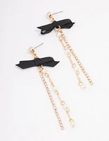 Black Bow Ball Chain Drop Earrings