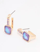 Purple Diamante Hexagon Stone Drop Earrings