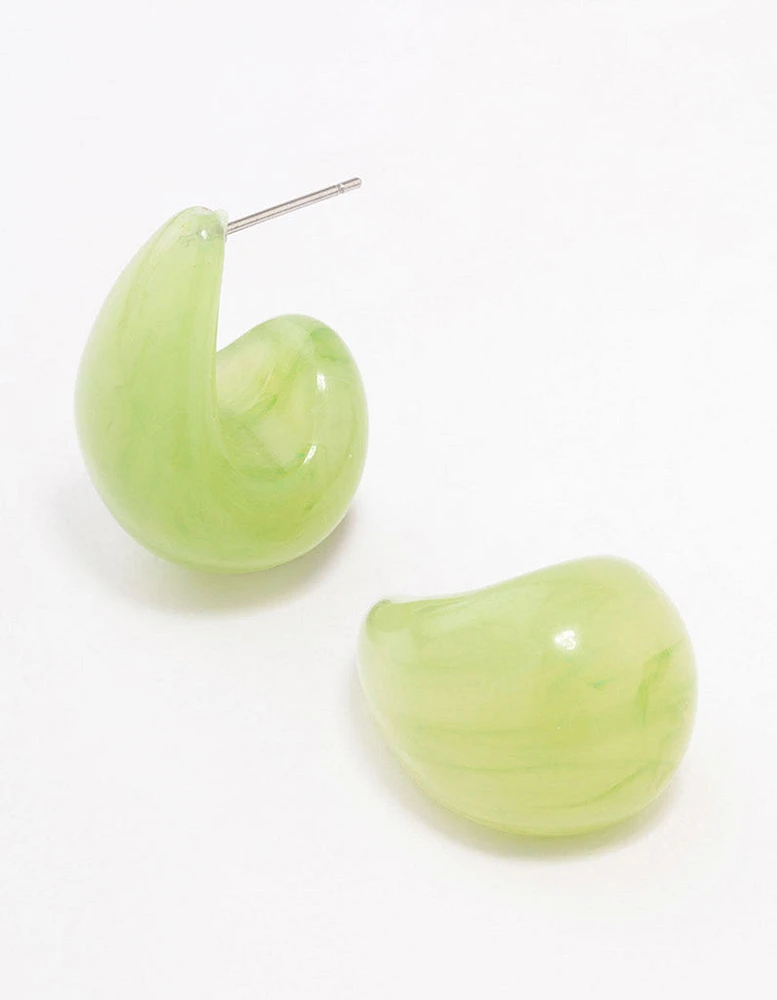 Green Tortoiseshell Droplet Huggie Earrings