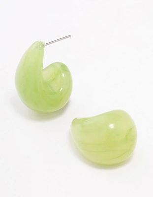 Green Tortoiseshell Droplet Huggie Earrings