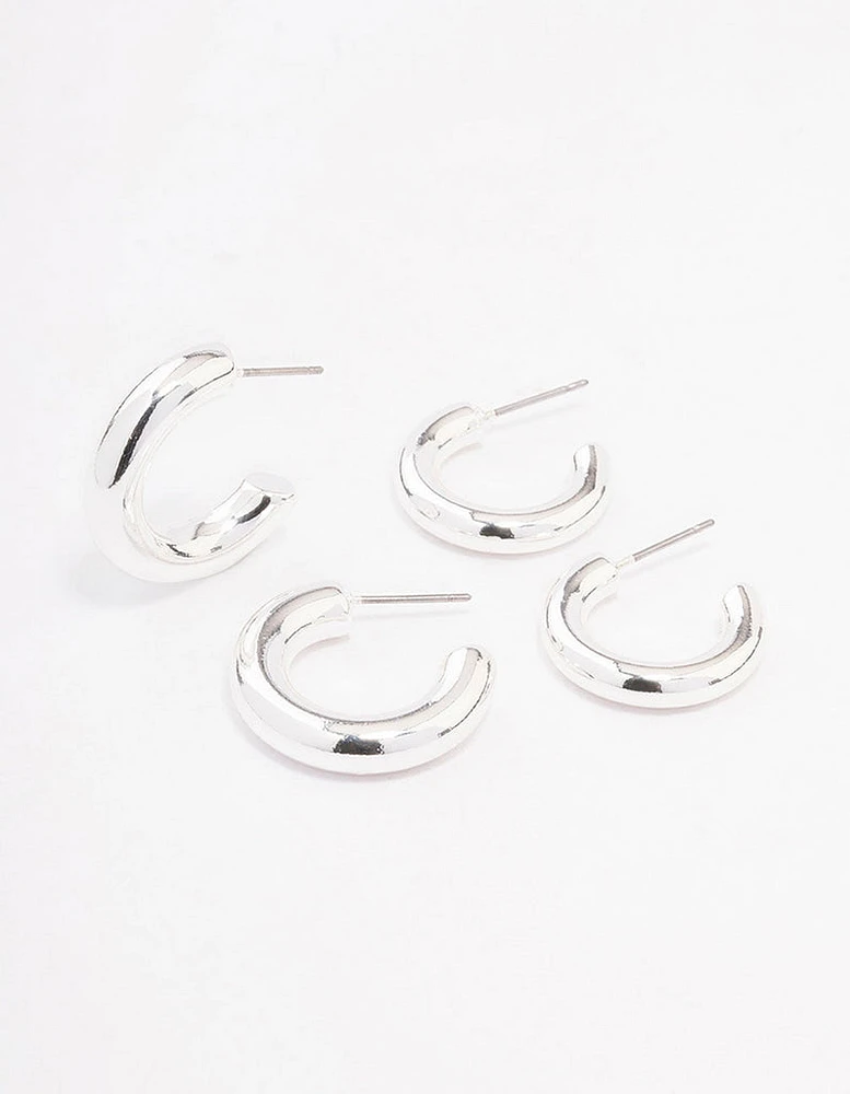 Silver Chubby Hoop Earring Pack