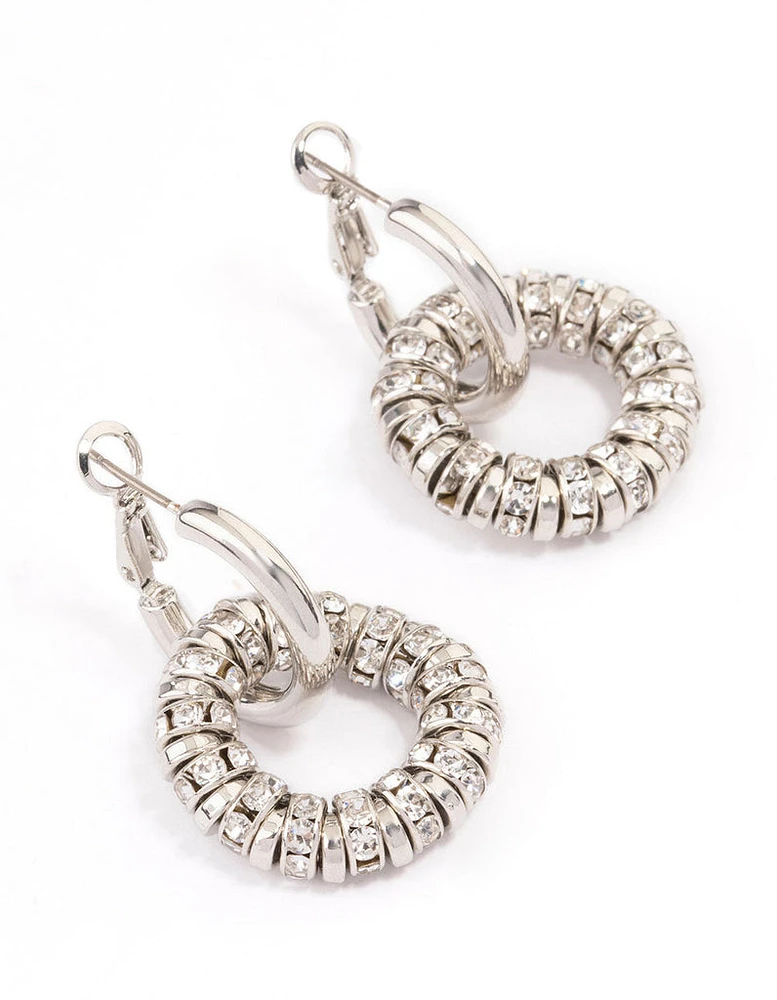 Rhodium Diamante Double Hoop Earrings