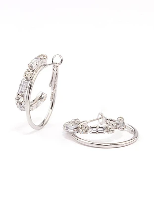 Rhodium Diamante Double Row Hoop Earrings