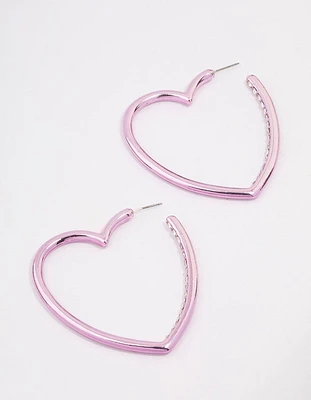 Pink Large Diamante Heart Hoop Earrings