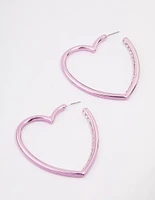 Pink Large Diamante Heart Hoop Earrings