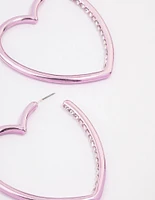 Pink Large Diamante Heart Hoop Earrings