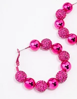 Pink Mixed Diamante Ball Hoop Earrings