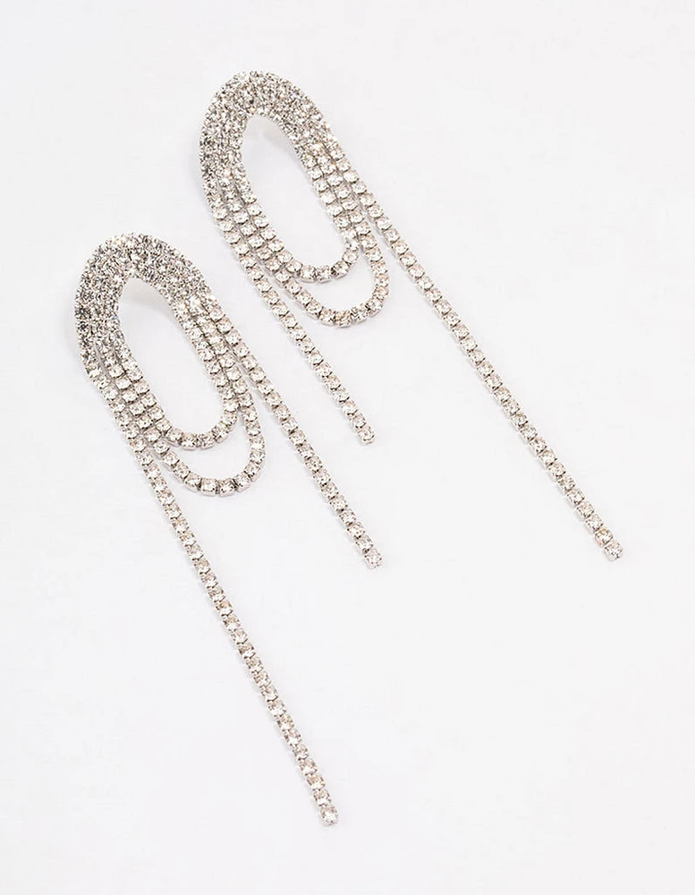 Rhodium Diamante Loop Drop Earrings