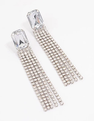 Rhodium Diamante Cupchain Drop Earrings