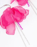 Rhodium & Pink Flower Cupchain Drop Earrings