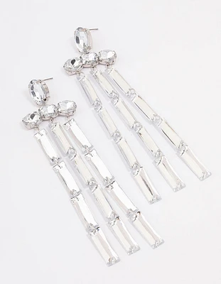 Rhodium Diamante Drop Chandelier Earrings
