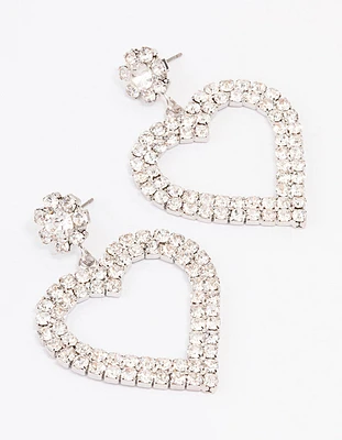 Rhodium Diamante Heart Drop Earrings