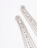 Silver Mixed Diamante Cupchain Drop Earrings