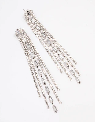 Silver Mixed Diamante Cupchain Drop Earrings