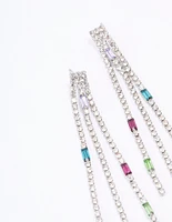 Rhodium Mixed Diamante Cupchain Drop Earrings