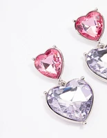 Pink & Purple Small Double Heart Drop Earrings
