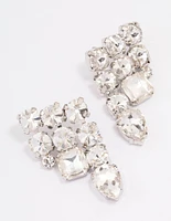 Rhodium Triple Row Chunky Stud Earrings