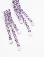 Purple Double Row Cupchain Pearl Drop Earrings