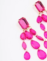 Pink Diamante Triple Row Drop Earrings