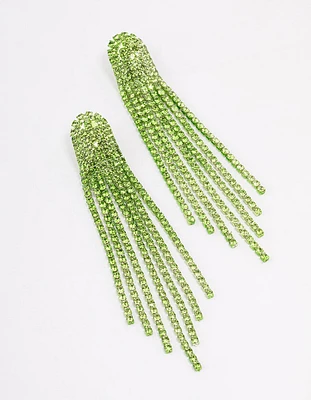 Green Multi-Row Cupchain Drop Earrings