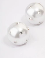 Diamante Encrusted Pearl Circle Stud Earrings