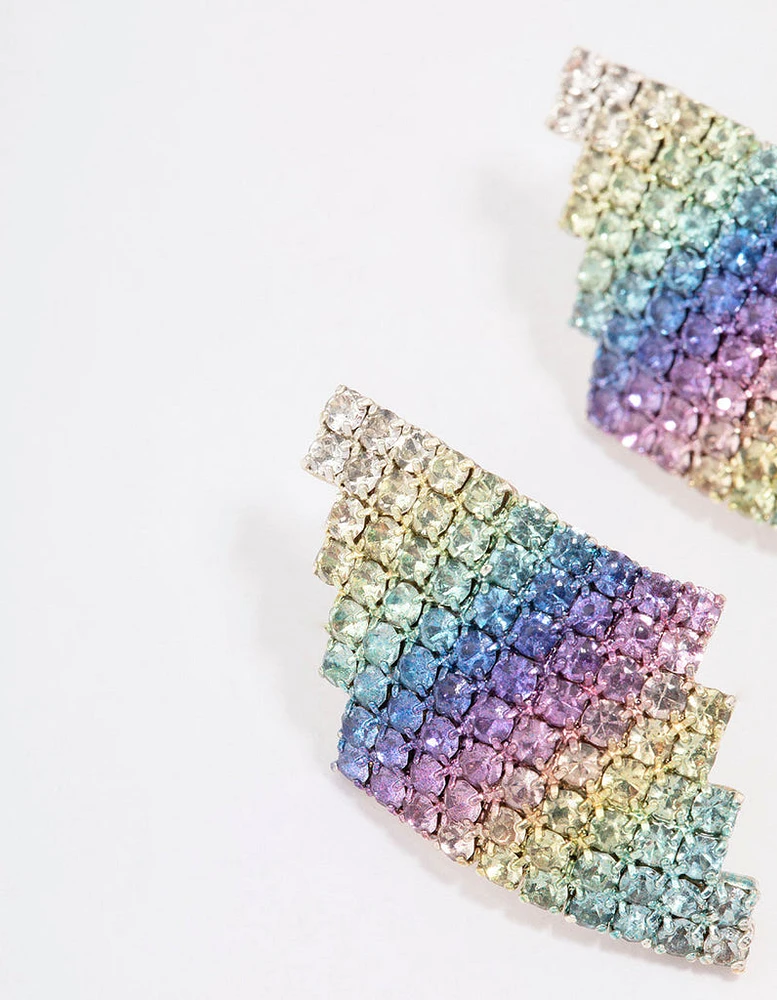 Rainbow Diamante Shape Stud Earrings