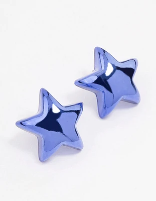 Blue Large Star Stud Earrings