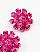 Pink Diamante Flower Stud Earrings