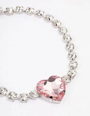 Pink Chunky Diamante Heart Choker