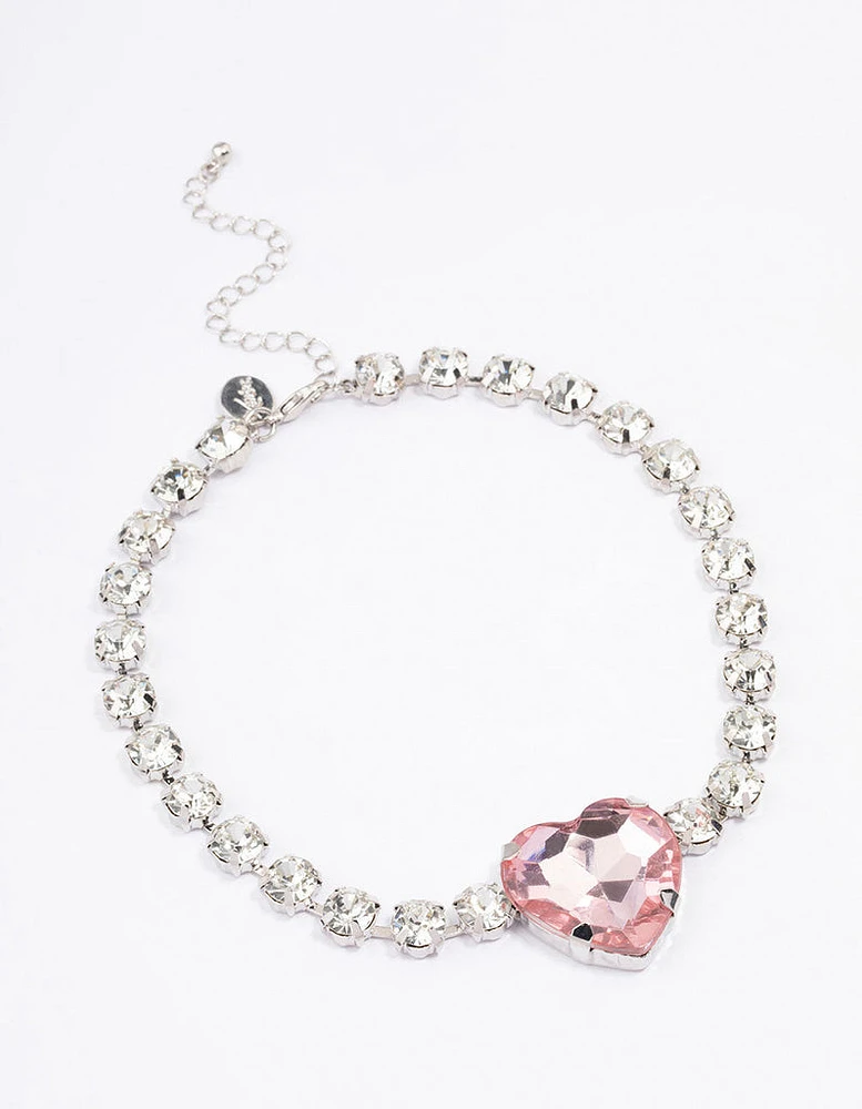 Pink Chunky Diamante Heart Choker