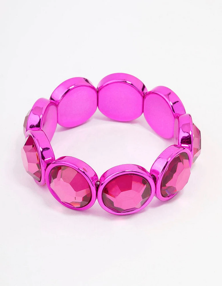 Fuchsia Chunky Diamante Stretch Bracelet