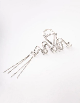 Rhodium Wavy Diamante Cupchain Hair Claw Clip