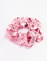 Pink Fabric Mixed Square Stone Hair Scrunchie