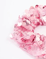 Pink Fabric Mixed Square Stone Hair Scrunchie