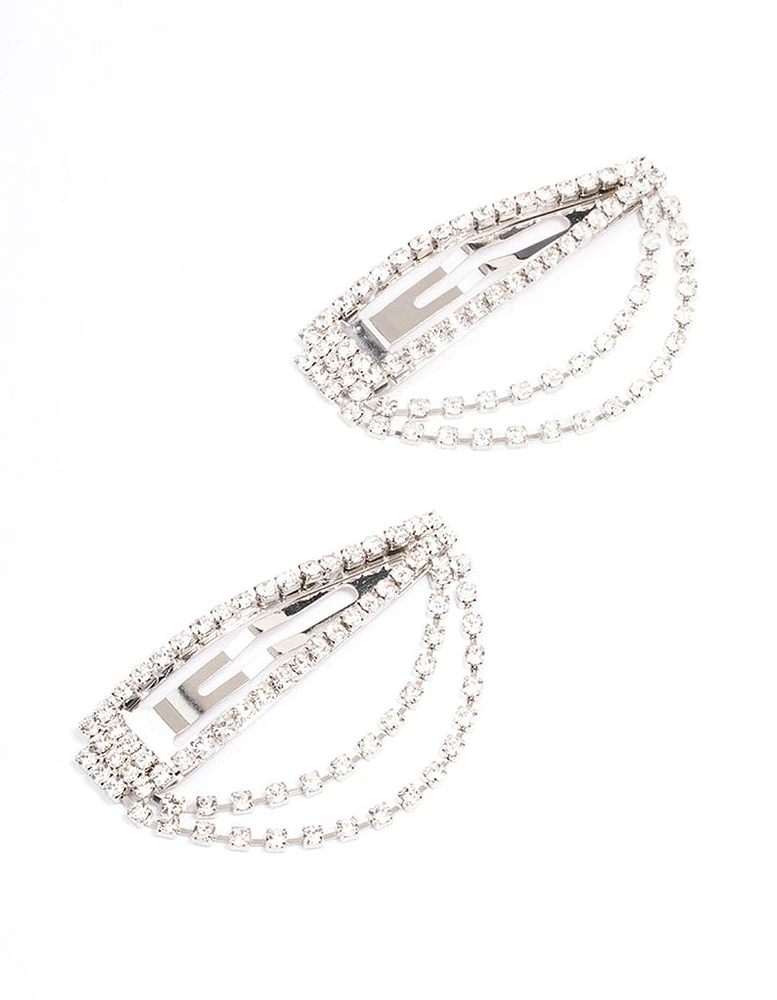 Rhodium Drape Cupchain Hair Clip Pack