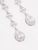 Rhodium Leaf Halo Pear Drop Earrings