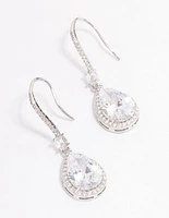 Rhodium Cubic Zirconia Pear Diamante Hook Drop Earrings