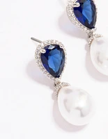 Rhodium & Pearl Drop Earrings