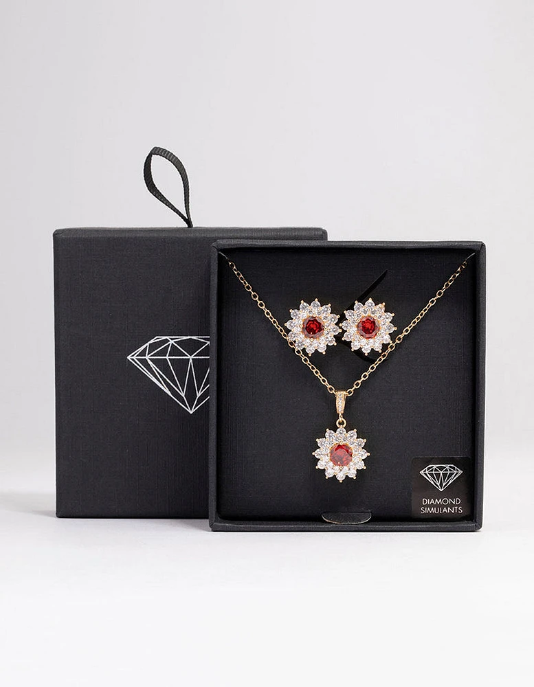 Gold Cubic Zirconia Daisy Jewellery Set