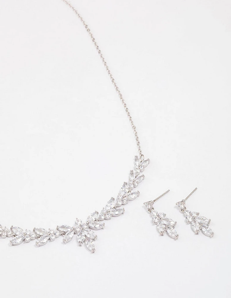 Rhodium Leafy Cubic Zirconia Vine Jewellery Set