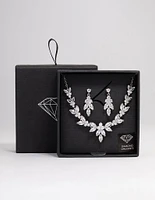 Rhodium Leafy Cubic Zirconia Vine Jewellery Set