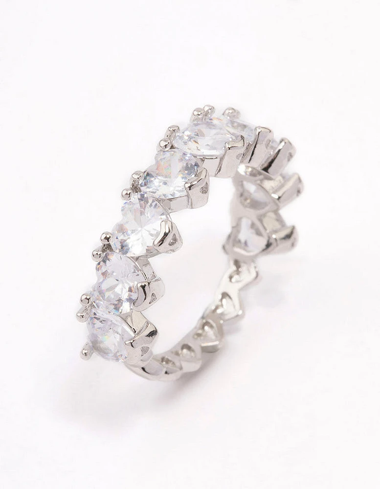 Rhodium Round Halo Cubic Zirconia Band Ring