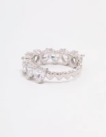 Rhodium Round Halo Cubic Zirconia Band Ring