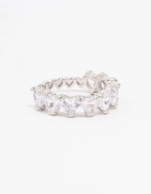 Rhodium Round Halo Cubic Zirconia Band Ring