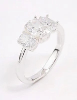 Silver Plated Oval Triple Stone Engagement Ring