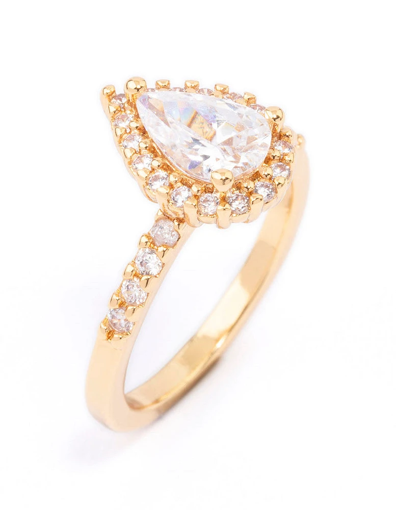 Gold Plated Classic Pear Cubic Zirconia Engagement Ring